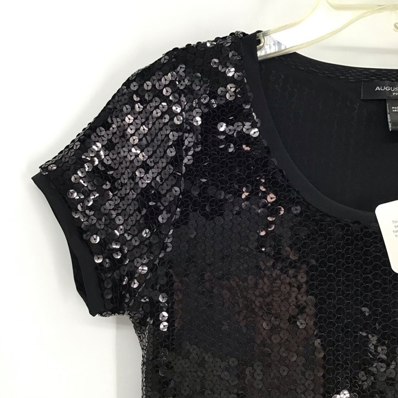 AUGUST SILK Sequined Short Sleeve Scoop Neck Top NWT Size Petite Small - Picture 4 of 8